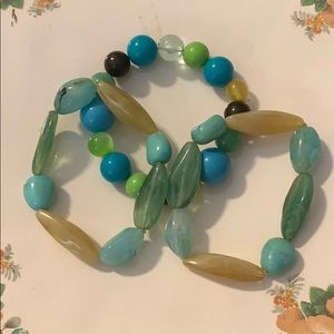 Blue and Green Plastic Bead Bracelets